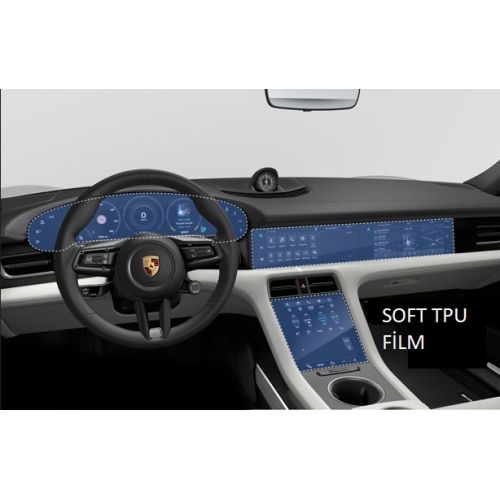 Porsche Taycan Multimedya+Klima+Panel Ekran Koruyucu TPU Film