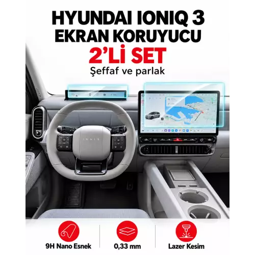 Hyundai Ioniq 3 Uyumlu Navigasyon ve Dijital Gösterge 9h Nano Koruyucu 2026-2027