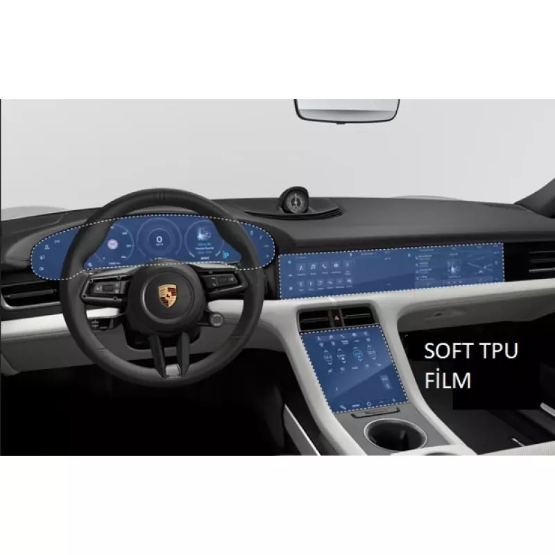 Porsche Taycan Multimedya+Klima+Panel Ekran Koruyucu TPU Film