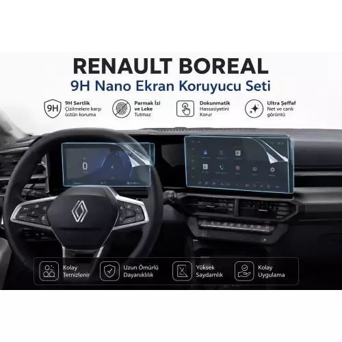 Renault Boreal Iconic Paket Dijital Gösterge ve Multimedya Ekran Koruyucu 9H Nano Set