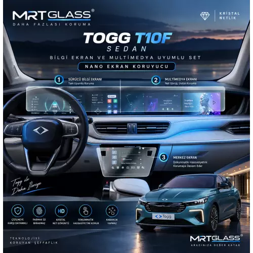 TOGG T10F Ekran Koruyucu 9H Nano Multimedya Gösterge ve Bilgi Ekranı Set