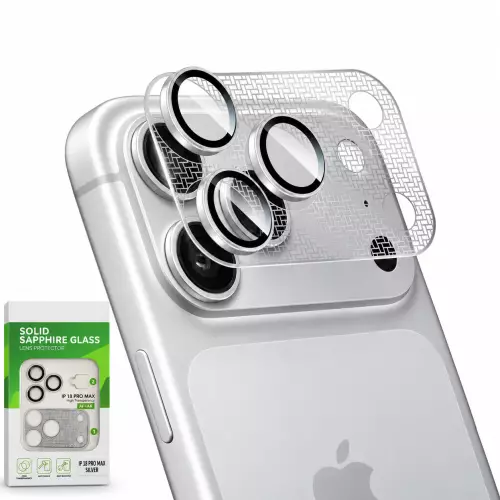 iPhone 18 Pro Max Uyumlu Safir Cam Kamera Lens ve Çerçeve Koruyucu Set – Gümüş Silver