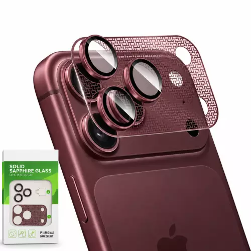 iPhone 18 Pro Max Uyumlu Safir Cam Kamera Lens ve Çerçeve Koruyucu Set – Koyu Vişne Dark Cherry