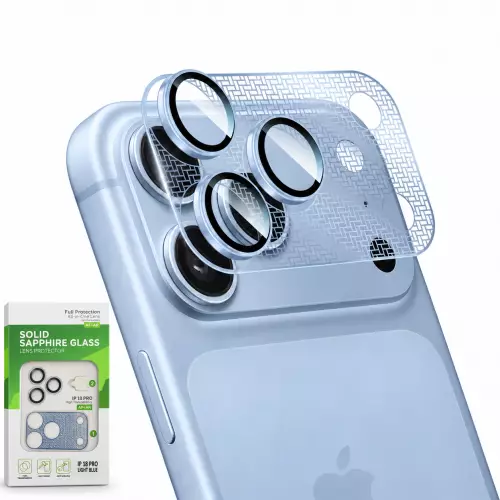 iPhone 18 Pro Uyumlu Kamera Lens Camı ve Çerçeve Koruyucu Set – Açık Mavi Light Blue