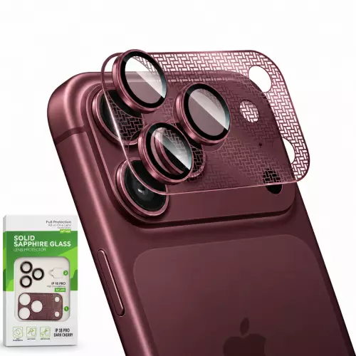 iPhone 18 Pro Uyumlu Kamera Lens Camı ve Çerçeve Koruyucu Set – Koyu Vişne Dark Cherry