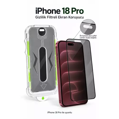iPhone 18 Pro Ekran Koruyucu Aparatlı Gizlilik Filtreli Cam Koruyucu