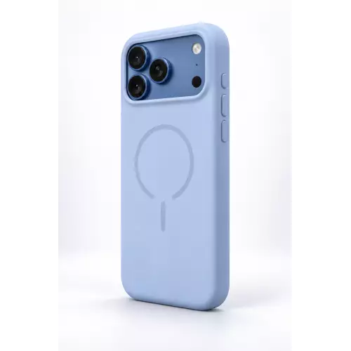 Apple iPhone 18 Pro Uyumlu MagSafe Özellikli Kadife İç Yüzeyli Aqua Silikon Kılıf Mavi