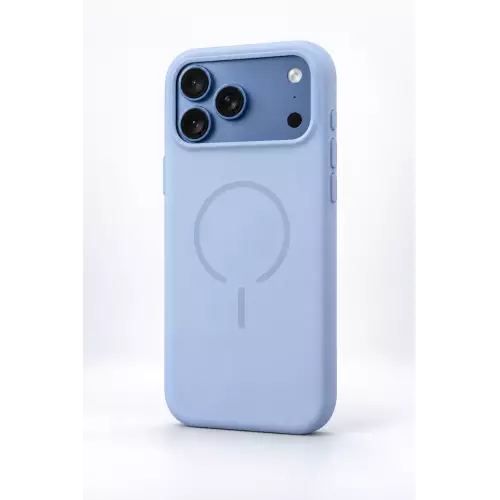 Apple iPhone 18 Pro Max Uyumlu MagSafe Özellikli Kadife İç Yüzeyli Aqua Silikon Kılıf Mavi